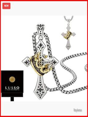 Sterling Silver Crown Cross Necklace, Faith Crucifix Pendant, Vintage Jewelry